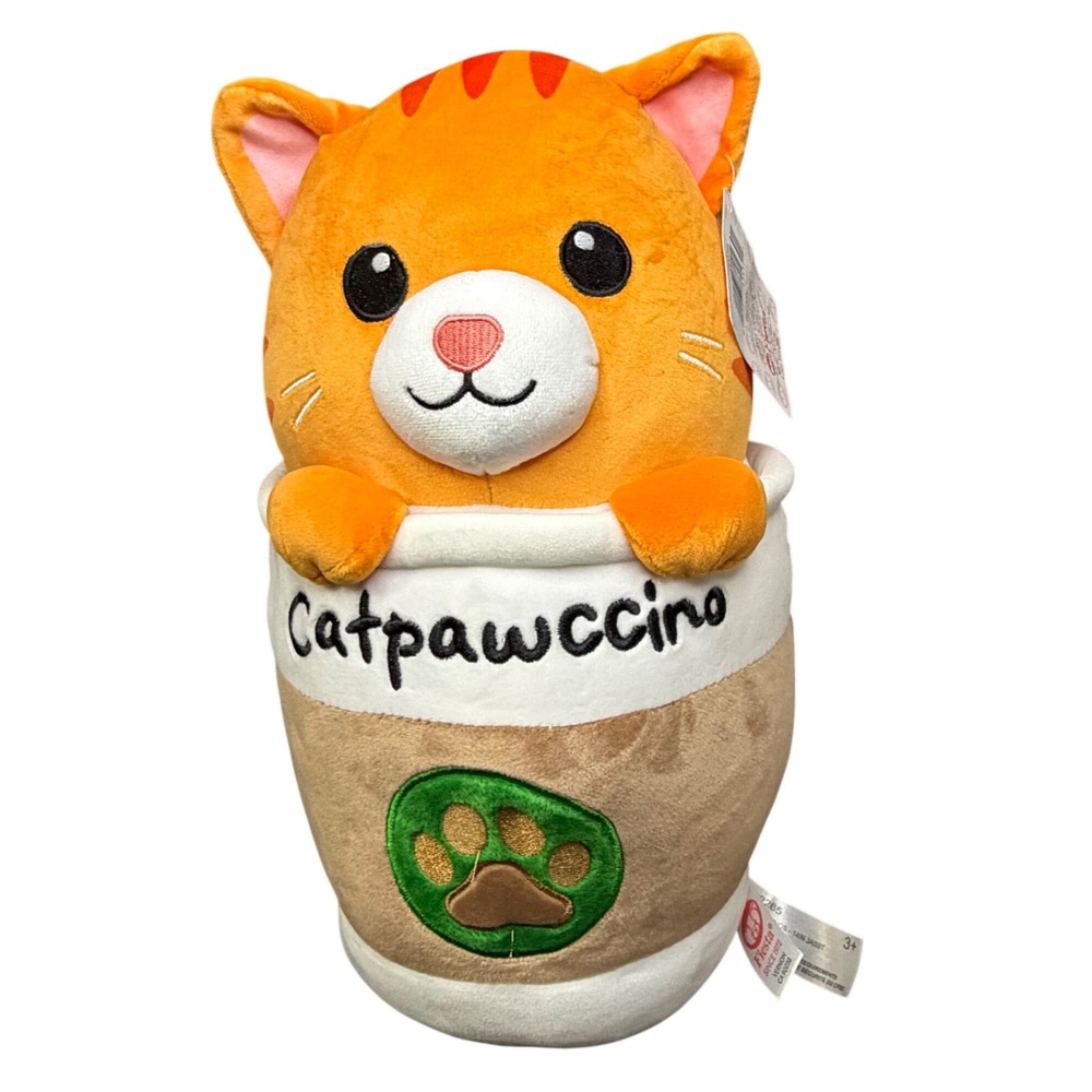 Fiesta Catpawccino Plush Toy  13 Inch Orange Coffee Cup Cat Squishy C22265